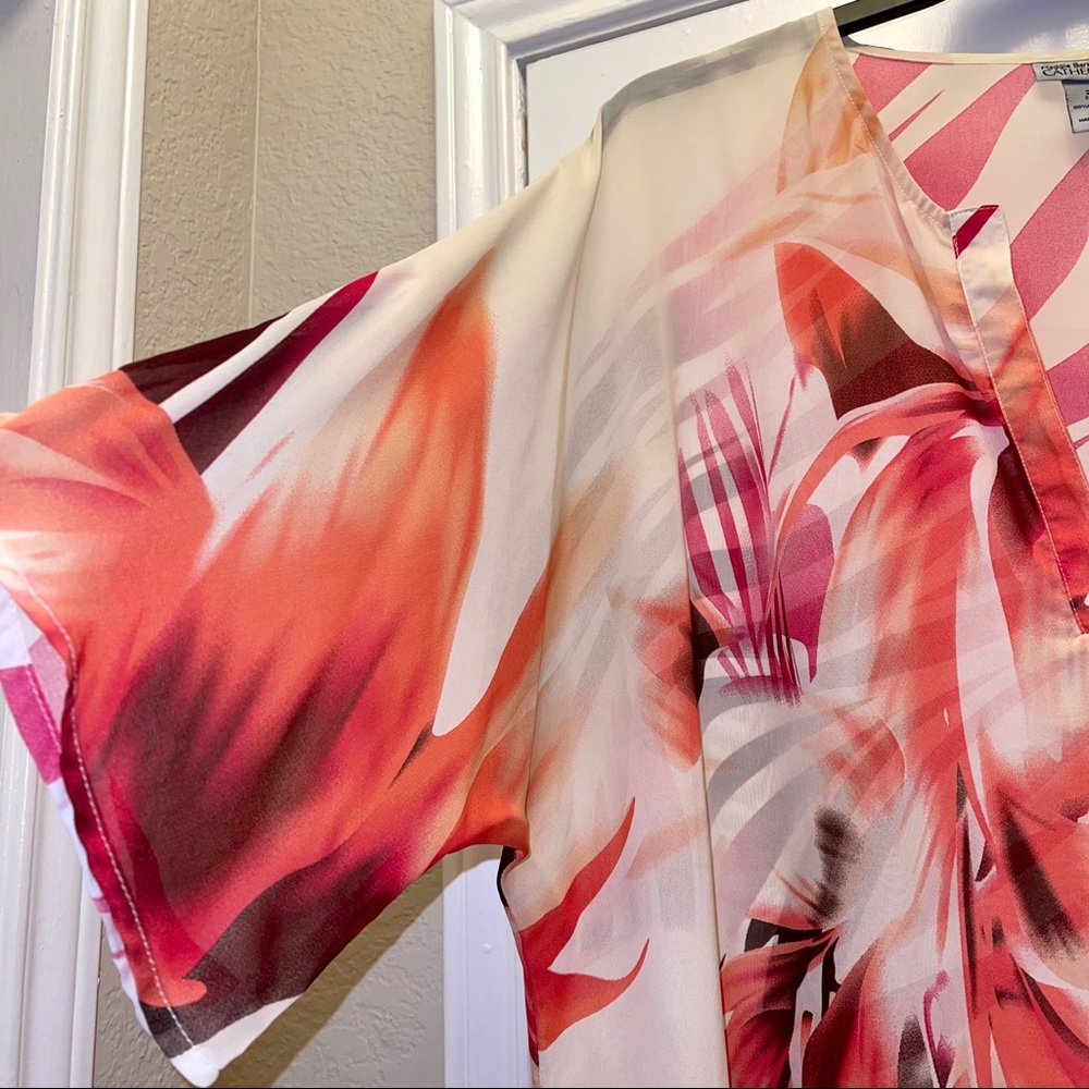 🌅Catherines Blouse Cream Red Orange Size 2X Flowy - Picture 3 of 10